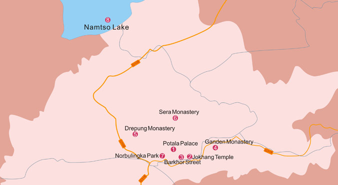 Lhasa Attractions Map