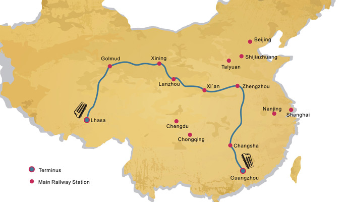 Guangzhou Lhasa Train Route Map