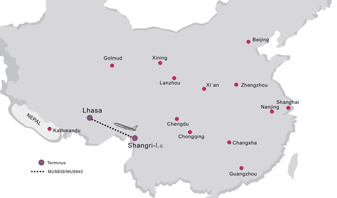 Shangri-La Lhasa Flight Route Map