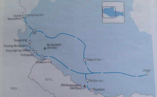 Map of Mount Kailash Tour Route